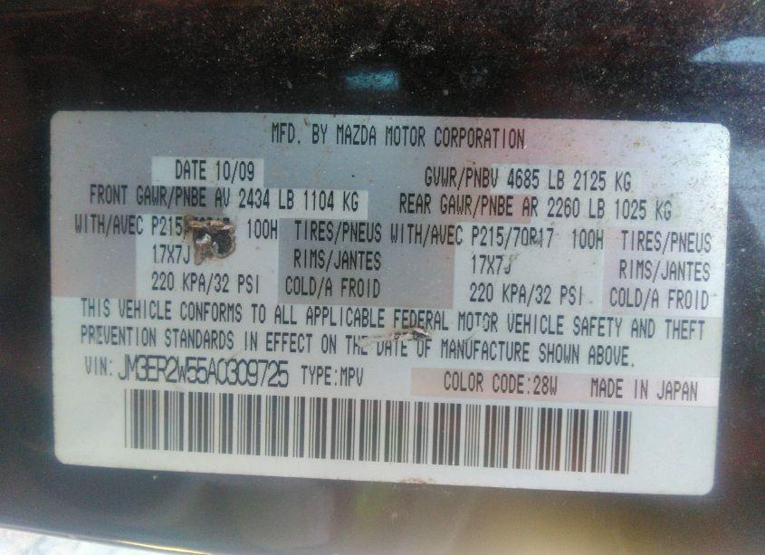 Photo 9 of 2010 Mazda Cx-7 I SPORT (VIN JM3ER2W55A0309725)