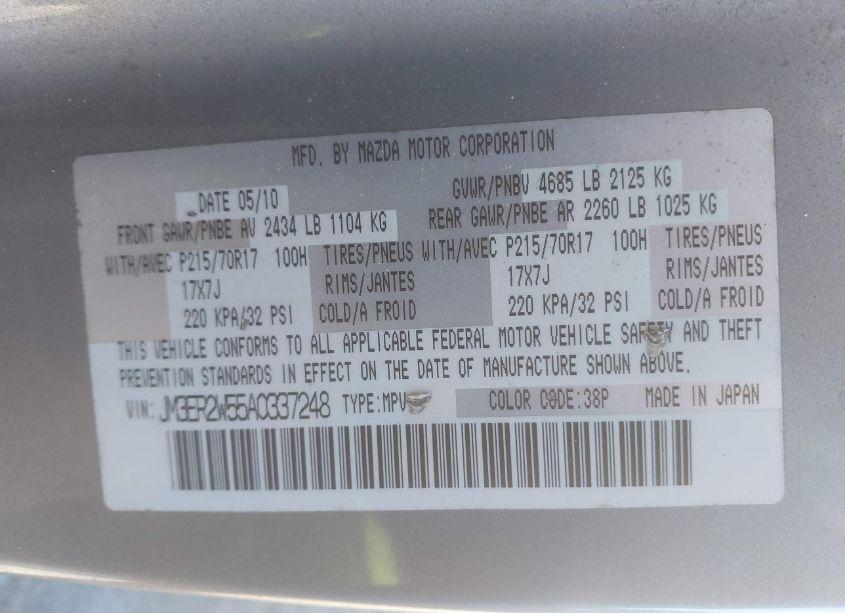 Photo 9 of 2010 Mazda Cx-7 I SPORT (VIN JM3ER2W55A0337248)