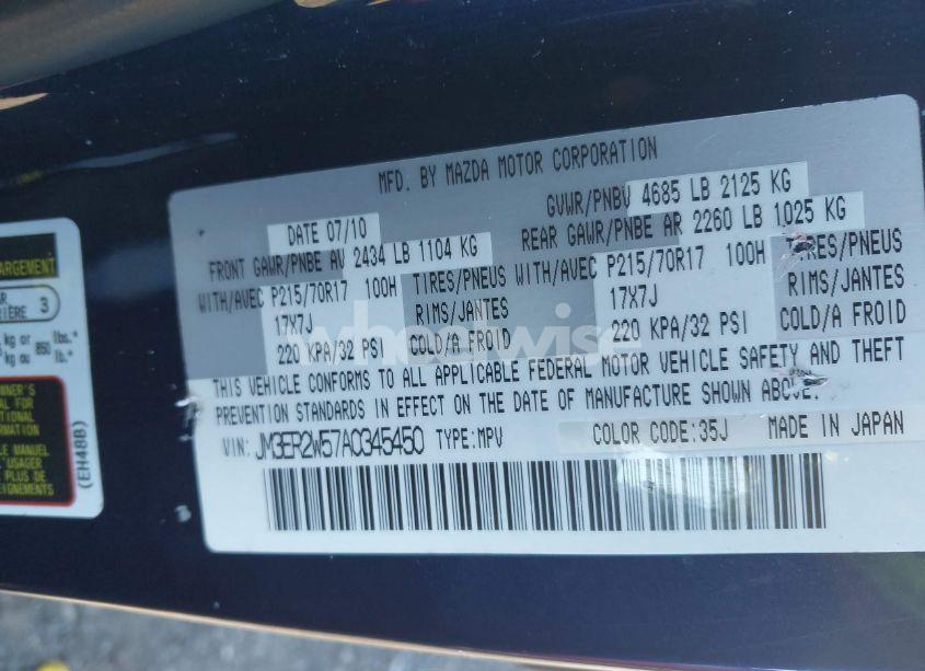 Photo 9 of 2010 Mazda Cx-7 I SPORT (VIN JM3ER2W57A0345450)