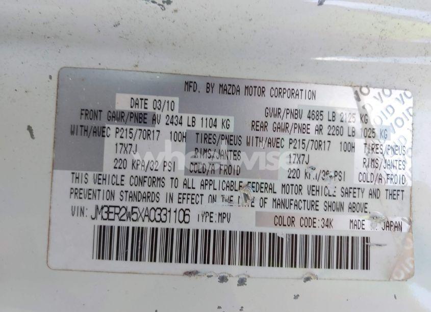 Photo 9 of 2010 Mazda Cx-7 I SPORT (VIN JM3ER2W5XA0331106)