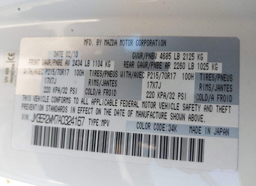 Photo 9 of 2010 Mazda Cx-7 I SPORT (VIN JM3ER2WM7A0324167)