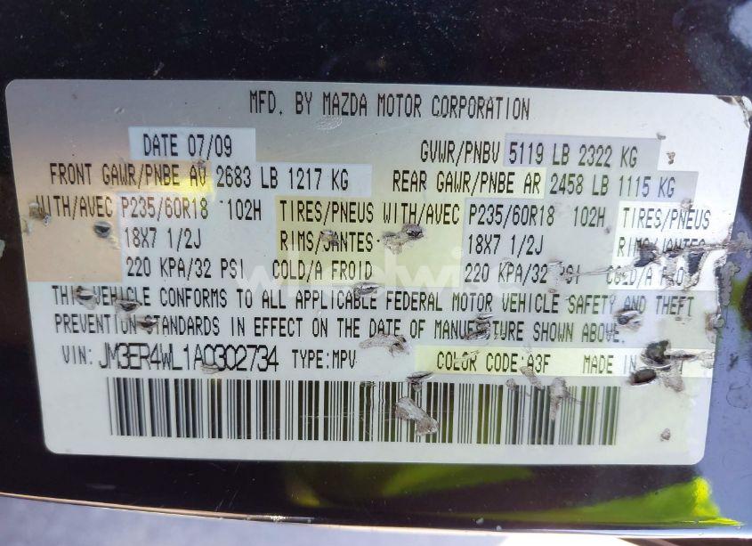 Photo 9 of 2010 Mazda Cx-7 S TOURING (VIN JM3ER4WL1A0302734)