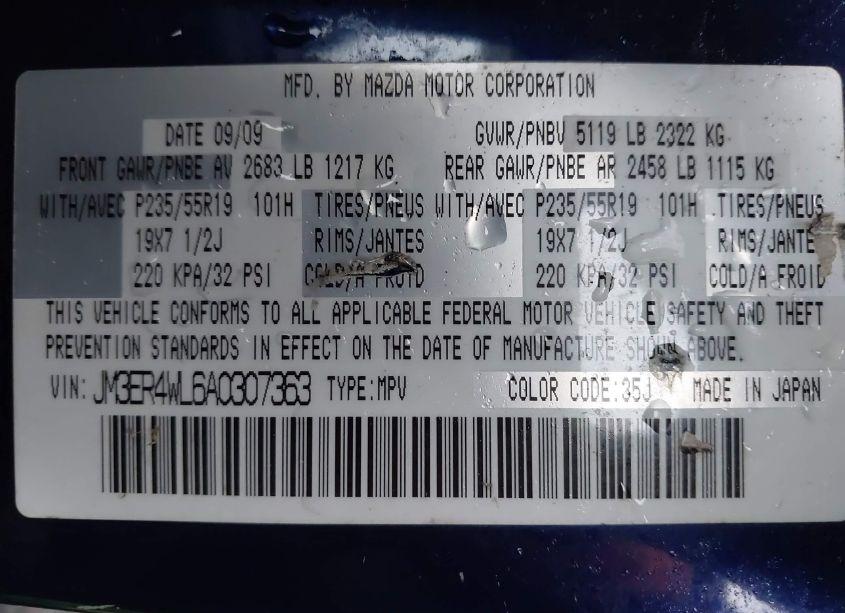 Photo 9 of 2010 Mazda Cx-7 GRAND TOURING (VIN JM3ER4WL6A0307363)