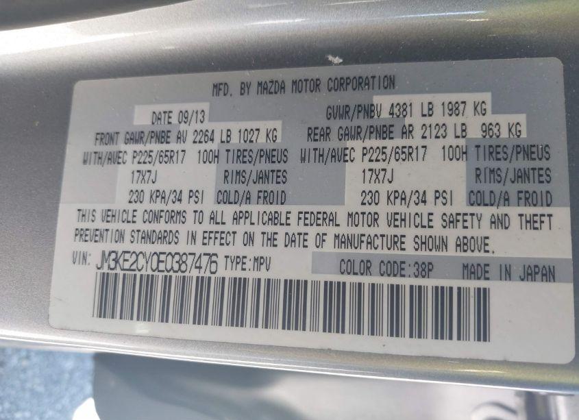 Photo 9 of 2014 Mazda Cx-5 TOURING (VIN JM3KE2CY0E0387476)