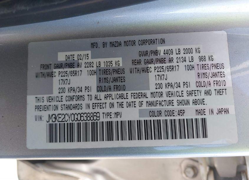 Photo 9 of 2016 Mazda Cx-5 TOURING (VIN JM3KE2CY0G0638869)