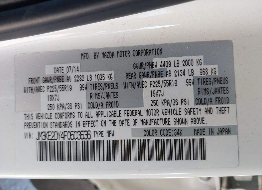 Photo 9 of 2015 Mazda Cx-5 GRAND TOURING (VIN JM3KE2DY4F0503536)