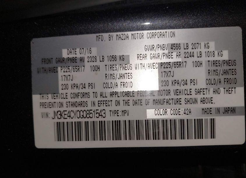 Photo 9 of 2016 Mazda Cx-5 TOURING (VIN JM3KE4CY0G0851543)