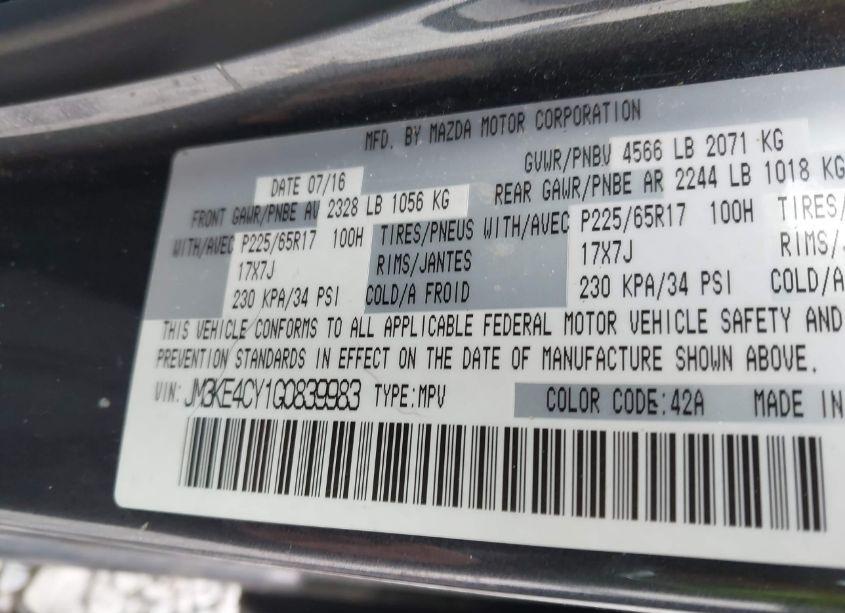 Photo 9 of 2016 Mazda Cx-5 TOURING (VIN JM3KE4CY1G0839983)