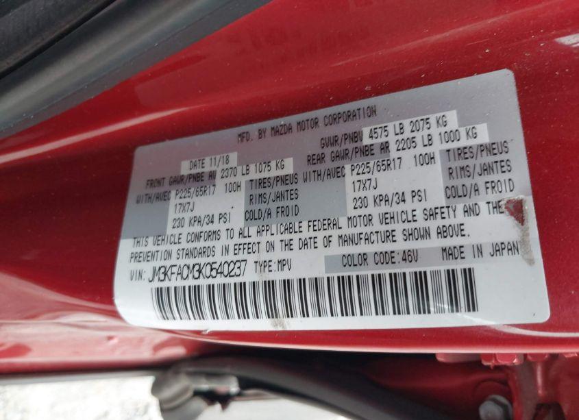 Photo 9 of 2019 Mazda Cx-5 TOURING (VIN JM3KFACM3K0540237)