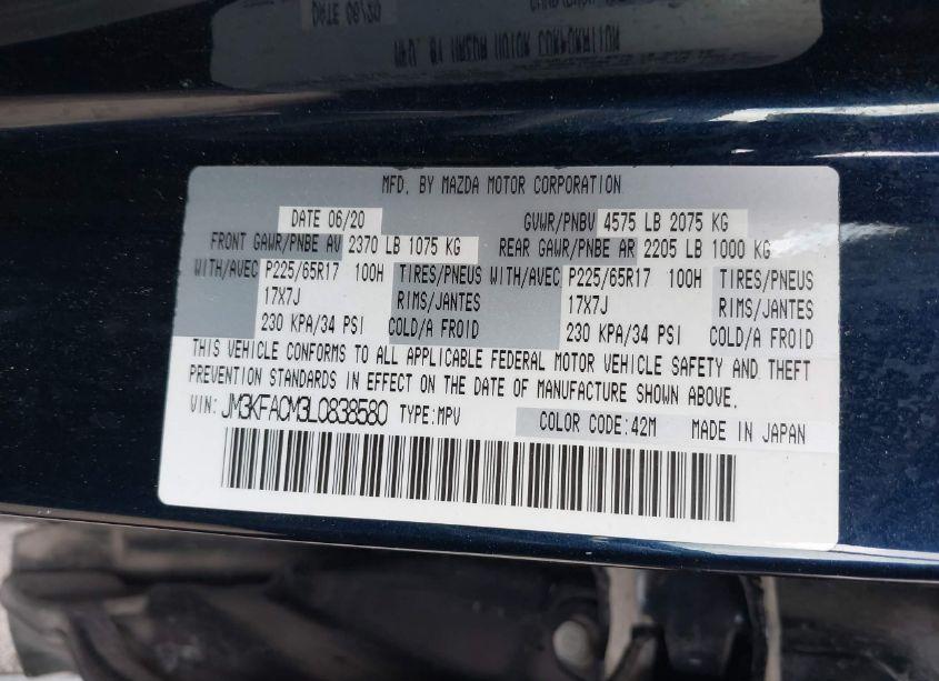 Photo 9 of 2020 Mazda Cx-5 TOURING (VIN JM3KFACM3L0838580)