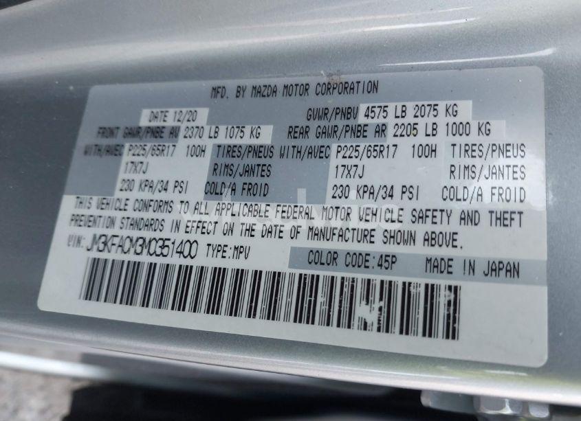 Photo 9 of 2021 Mazda Cx-5 TOURING (VIN JM3KFACM3M0351400)