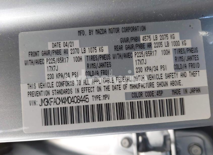 Photo 9 of 2021 Mazda Cx-5 TOURING (VIN JM3KFACM4M0408445)