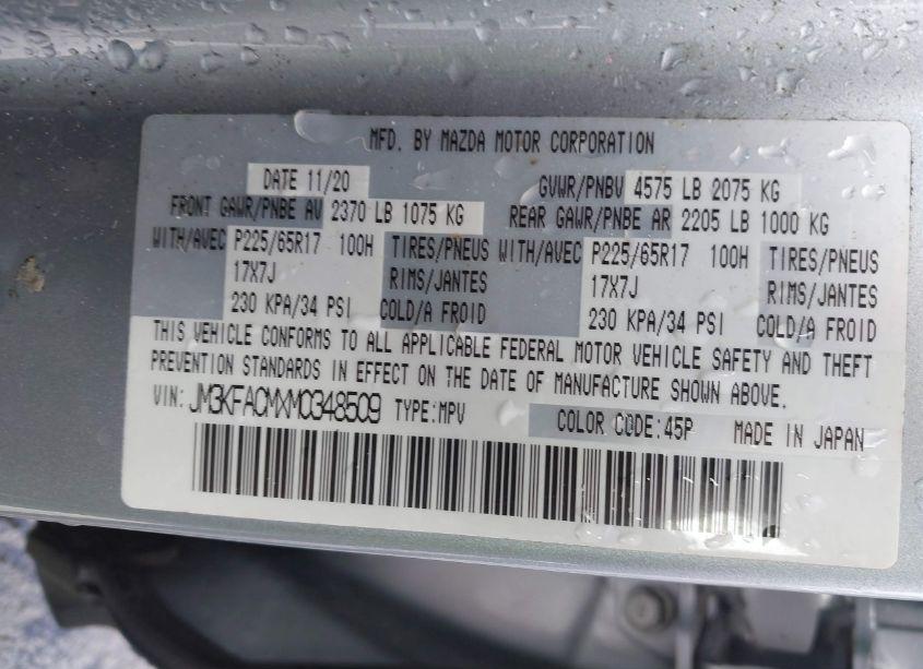 Photo 9 of 2021 Mazda Cx-5 TOURING (VIN JM3KFACMXM0348509)