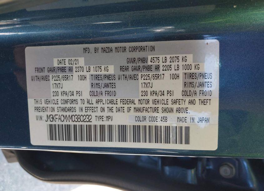 Photo 9 of 2021 Mazda Cx-5 TOURING (VIN JM3KFACMXM0380232)