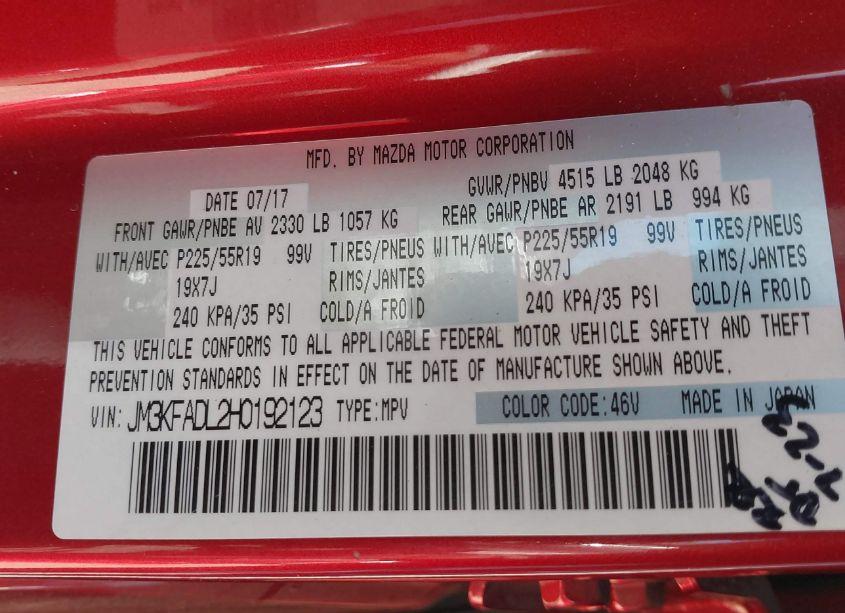 Photo 9 of 2017 Mazda Cx-5 GRAND SELECT (VIN JM3KFADL2H0192123)