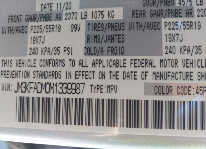 Photo 9 of 2021 Mazda Cx-5 GRAND TOURING (VIN JM3KFADM0M1339987)