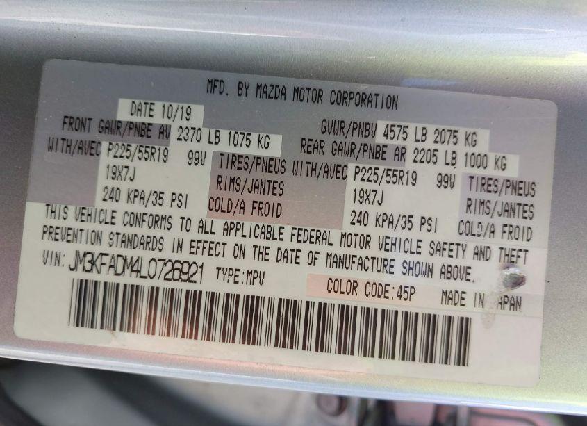 Photo 9 of 2020 Mazda Cx-5 GRAND TOURING (VIN JM3KFADM4L0726921)