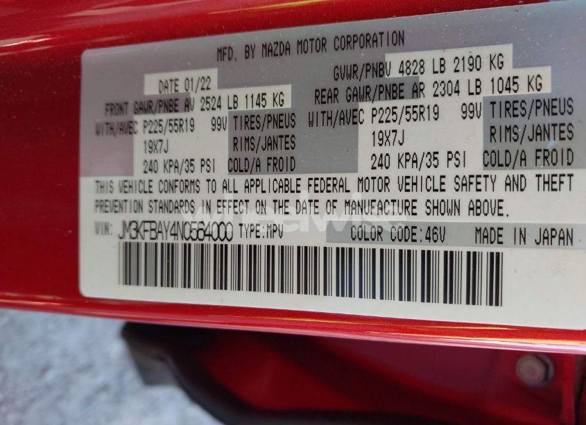 Photo 9 of 2022 Mazda Cx-5 2.5 TURBO (VIN JM3KFBAY4N0564000)