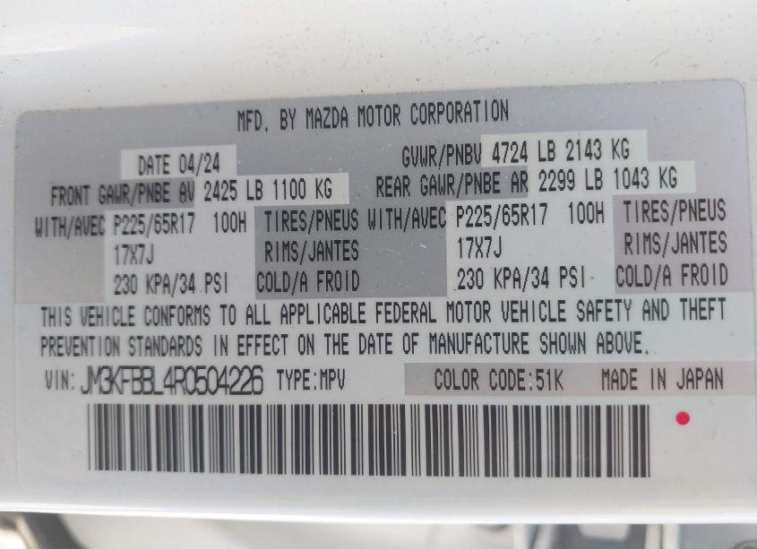 Photo 9 of 2024 Mazda Cx-5 2.5 S SELECT (VIN JM3KFBBL4R0504226)