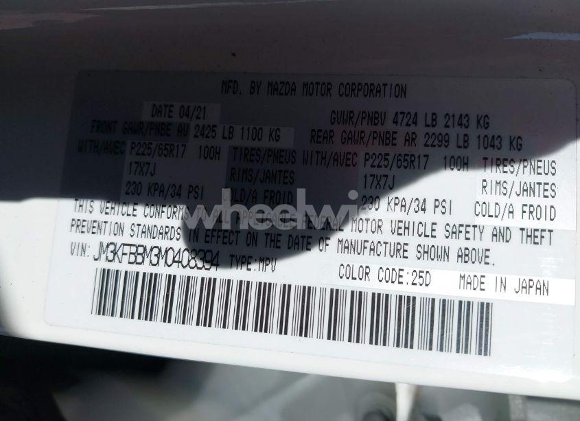 Photo 9 of 2021 Mazda Cx-5 SPORT (VIN JM3KFBBM3M0408394)