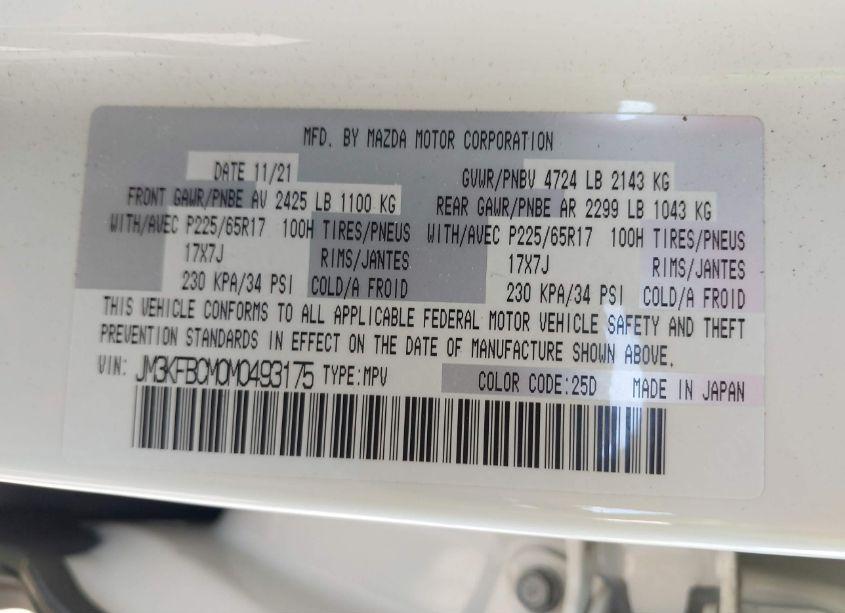 Photo 9 of 2021 Mazda Cx-5 TOURING (VIN JM3KFBCM0M0493175)