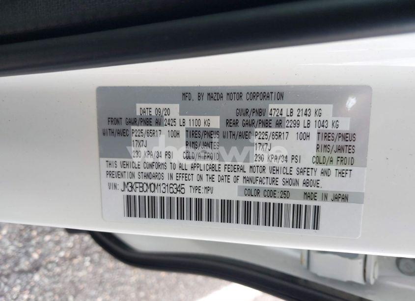 Photo 9 of 2021 Mazda Cx-5 TOURING (VIN JM3KFBCM0M1316345)