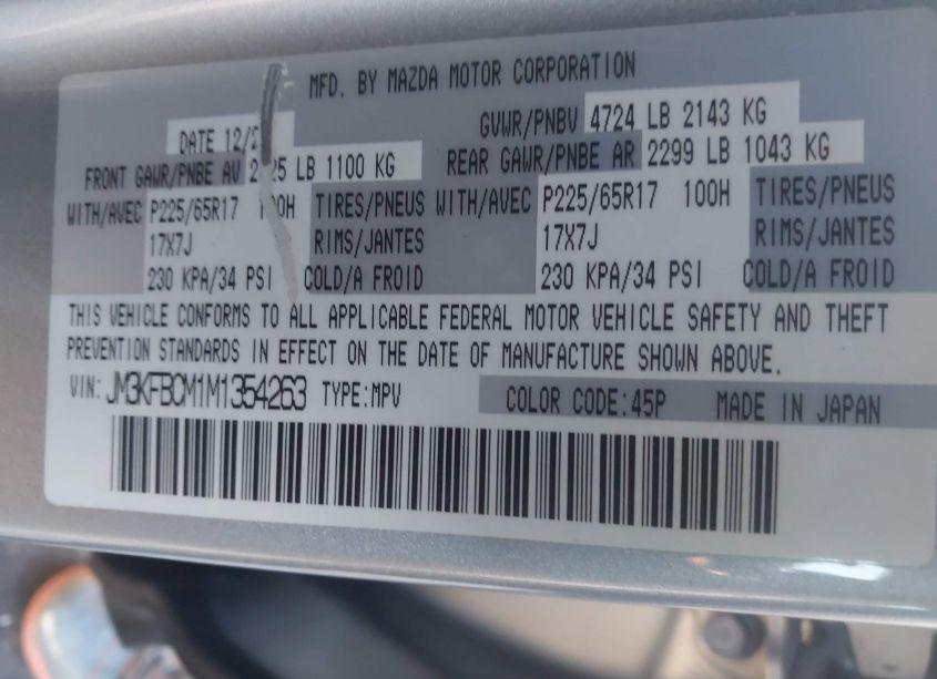 Photo 9 of 2021 Mazda Cx-5 TOURING (VIN JM3KFBCM1M1354263)