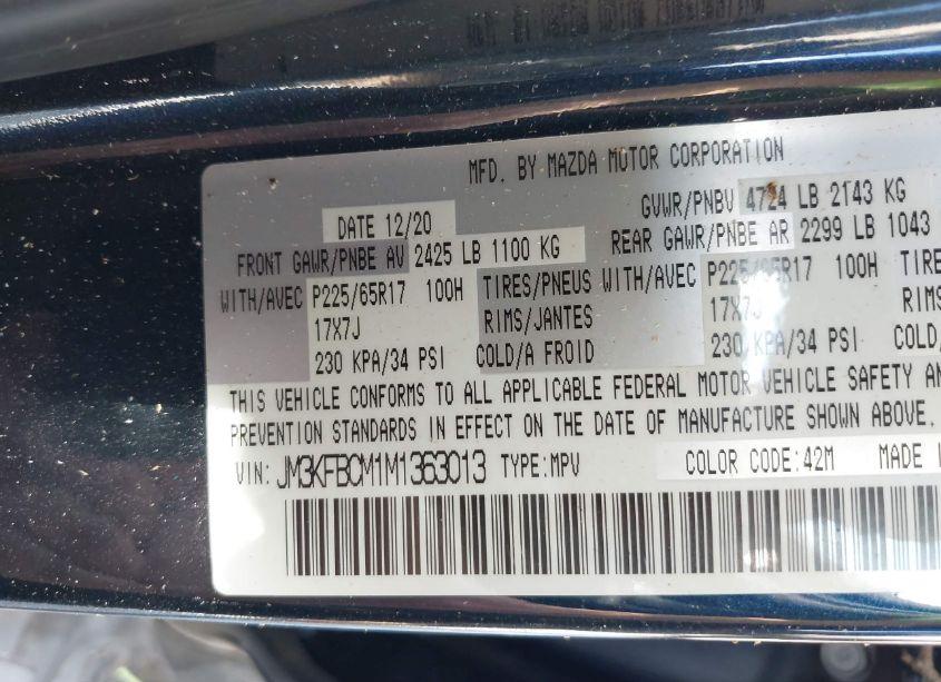 Photo 9 of 2021 Mazda Cx-5 TOURING (VIN JM3KFBCM1M1363013)