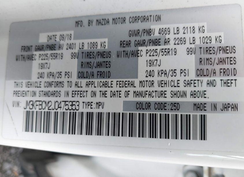 Photo 9 of 2018 Mazda Cx-5 TOURING (VIN JM3KFBCM2J0475353)