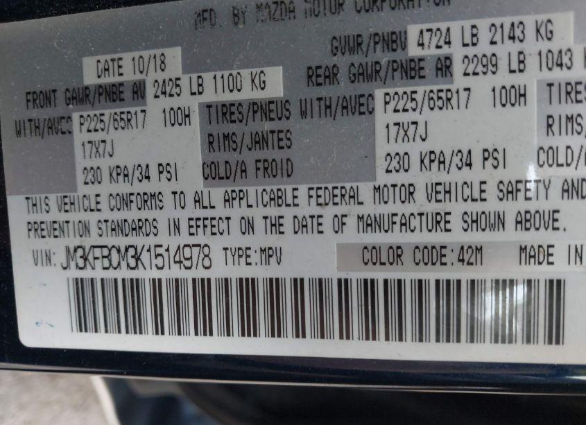 Photo 9 of 2019 Mazda Cx-5 TOURING (VIN JM3KFBCM3K1514978)