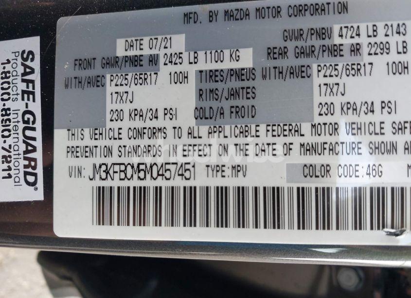Photo 9 of 2021 Mazda Cx-5 TOURING (VIN JM3KFBCM5M0457451)