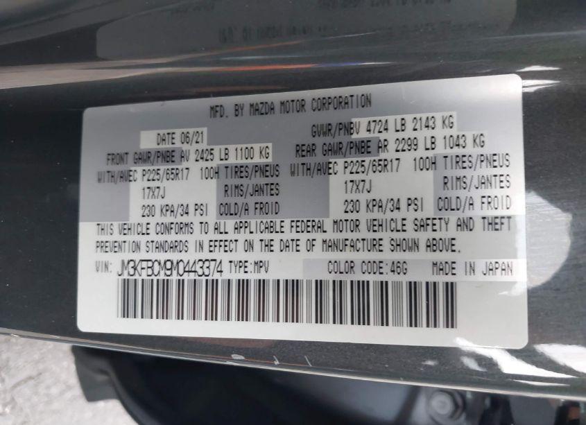 Photo 9 of 2021 Mazda Cx-5 TOURING (VIN JM3KFBCM9M0443374)