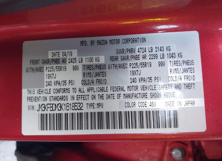 Photo 9 of 2019 Mazda Cx-5 GRAND TOURING (VIN JM3KFBDM3K1618532)