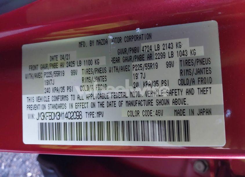 Photo 9 of 2021 Mazda Cx-5 GRAND TOURING (VIN JM3KFBDM3M1402098)