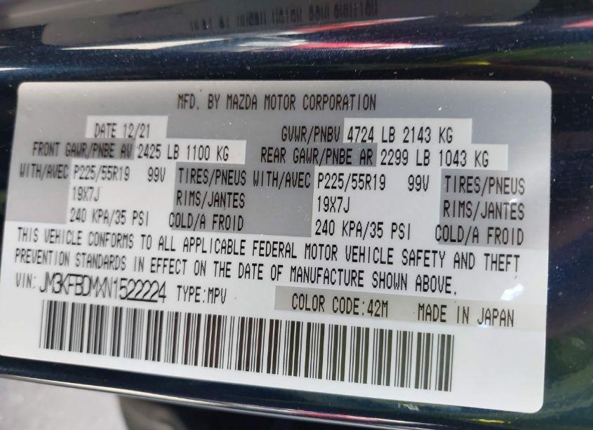 Photo 9 of 2022 Mazda Cx-5 2.5 S PREMIUM (VIN JM3KFBDMXN1522224)