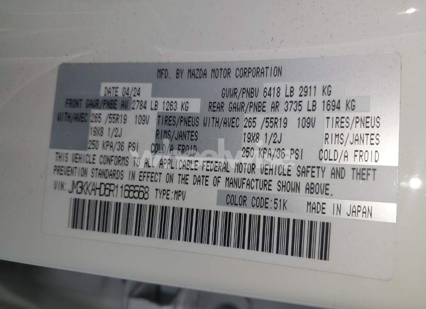 Photo 9 of 2024 Mazda Cx-90 3.3 TURBO SELECT (VIN JM3KKAHD6R1166568)