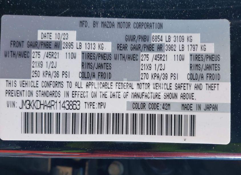 Photo 9 of 2024 Mazda Cx-90 PHEV PREMIUM (VIN JM3KKDHA4R1143863)