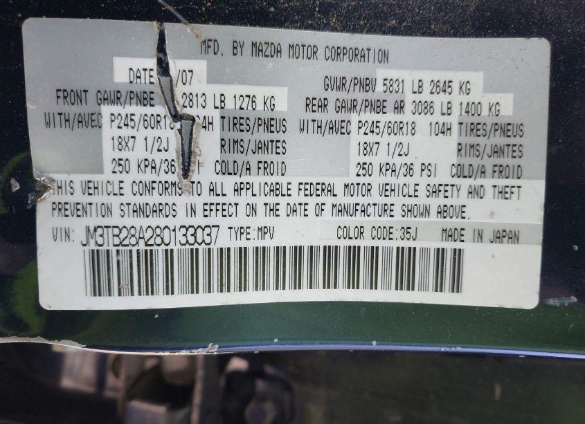 Photo 9 of 2008 Mazda Cx-9 TOURING (VIN JM3TB28A280133037)