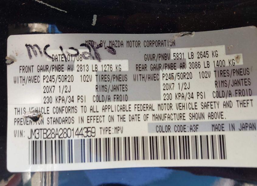 Photo 9 of 2008 Mazda Cx-9 GRAND TOURING (VIN JM3TB28A280144359)