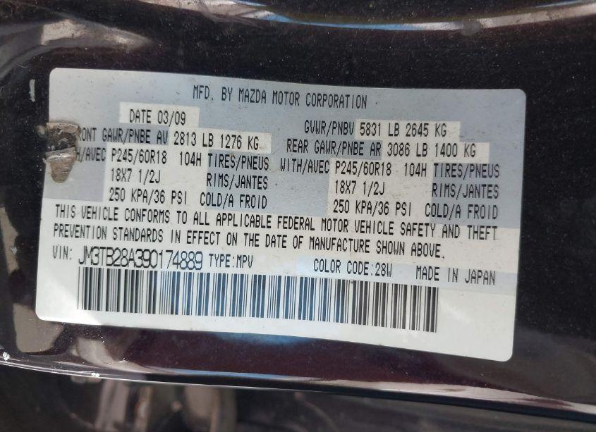 Photo 9 of 2009 Mazda Cx-9 TOURING (VIN JM3TB28A390174889)