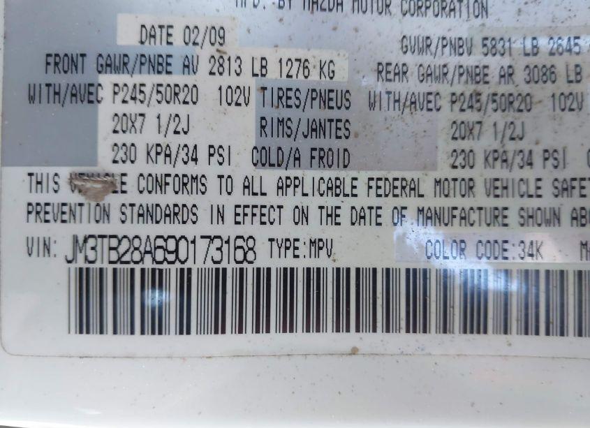 Photo 9 of 2009 Mazda Cx-9 GRAND TOURING (VIN JM3TB28A690173168)