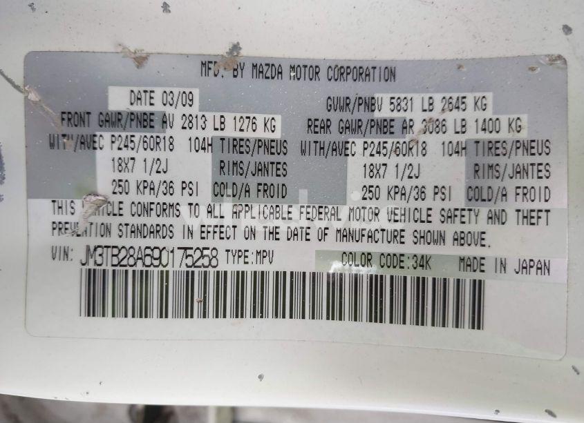 Photo 9 of 2009 Mazda Cx-9 SPORT (VIN JM3TB28A690175258)