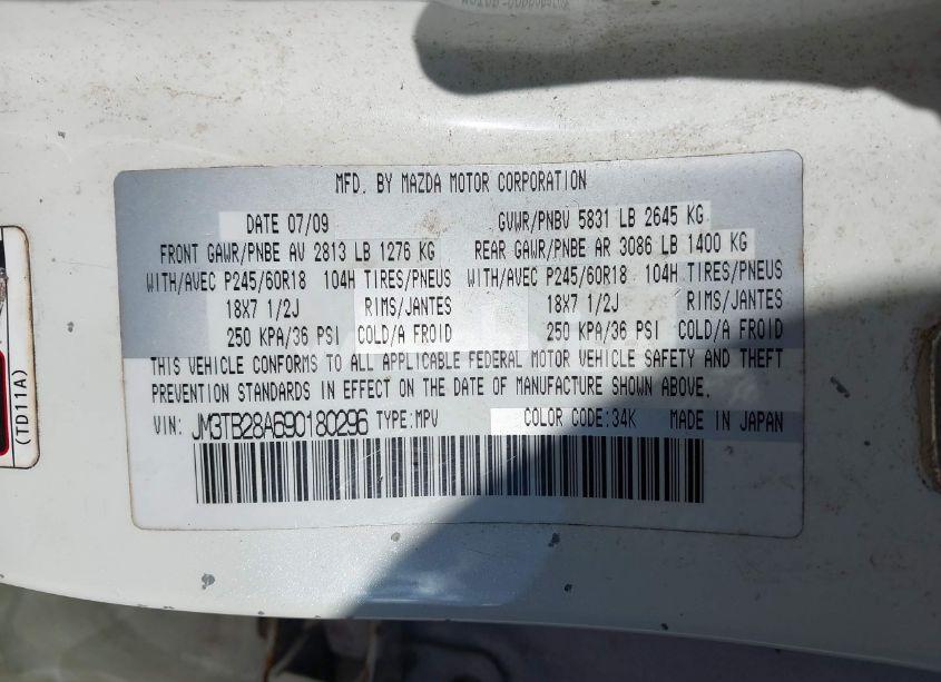 Photo 9 of 2009 Mazda Cx-9 TOURING (VIN JM3TB28A690180296)