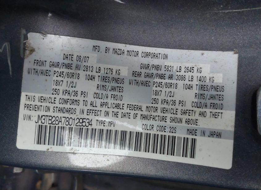 Photo 9 of 2008 Mazda Cx-9 TOURING (VIN JM3TB28A780129534)