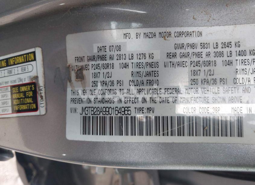 Photo 9 of 2009 Mazda Cx-9 SPORT (VIN JM3TB28A990164965)