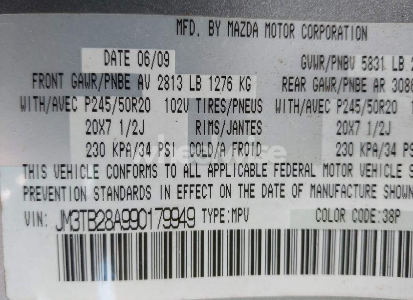 Photo 9 of 2009 Mazda Cx-9 GRAND TOURING (VIN JM3TB28A990179949)