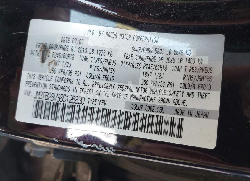 Photo 9 of 2008 Mazda Cx-9 SPORT (VIN JM3TB28V380126830)