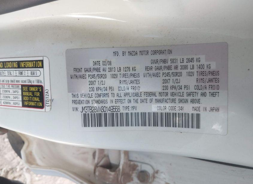 Photo 9 of 2008 Mazda Cx-9 GRAND TOURING (VIN JM3TB28VX80149568)