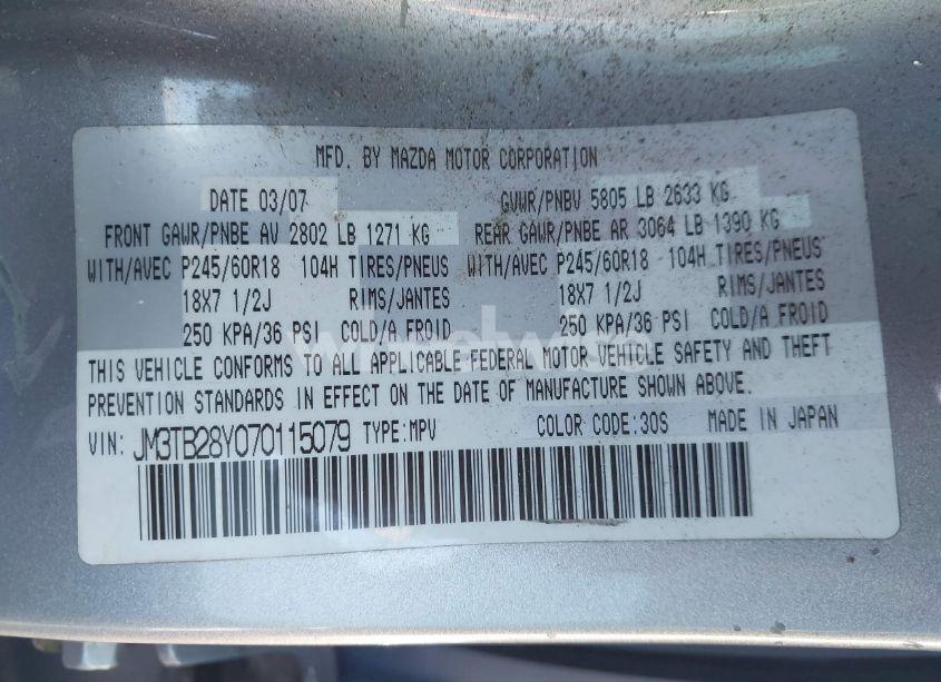 Photo 9 of 2007 Mazda Cx-9 SPORT (VIN JM3TB28Y070115079)