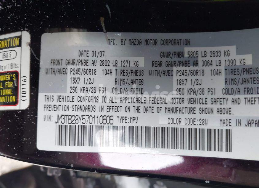 Photo 9 of 2007 Mazda Cx-9 SPORT (VIN JM3TB28Y570110606)